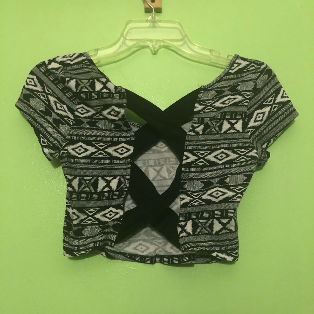 Tribal cross back crop top